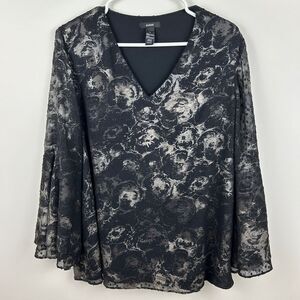 Alfani Black Foil Poet Sleeve V-neck Pullover Top/ Blouse